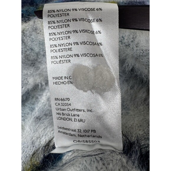 Pilcro Anthropologie Fuzzy Sweater Medium Cropped Floral Blue Abstract Knit - Picture 10 of 10